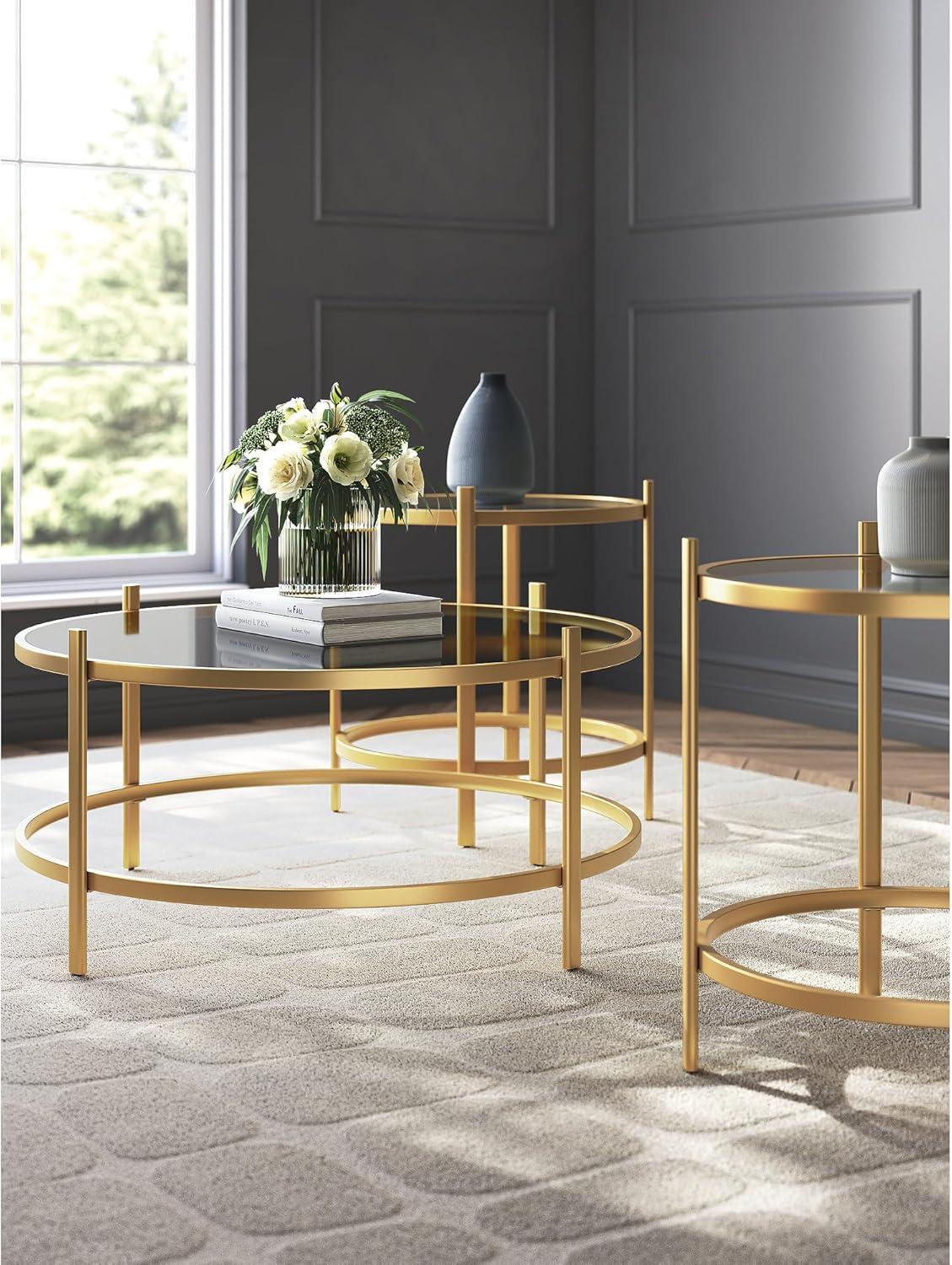 imageSignature Design by Ashley Pearlox Casual Table with Inset Tempered Glass Top Set of 3 Gold