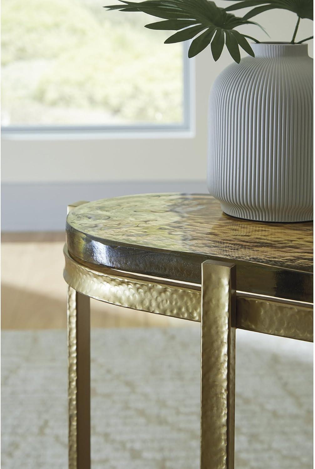 imageSignature Design by Ashley Porterville Modern Accent Table with Cast Glass Top Gold