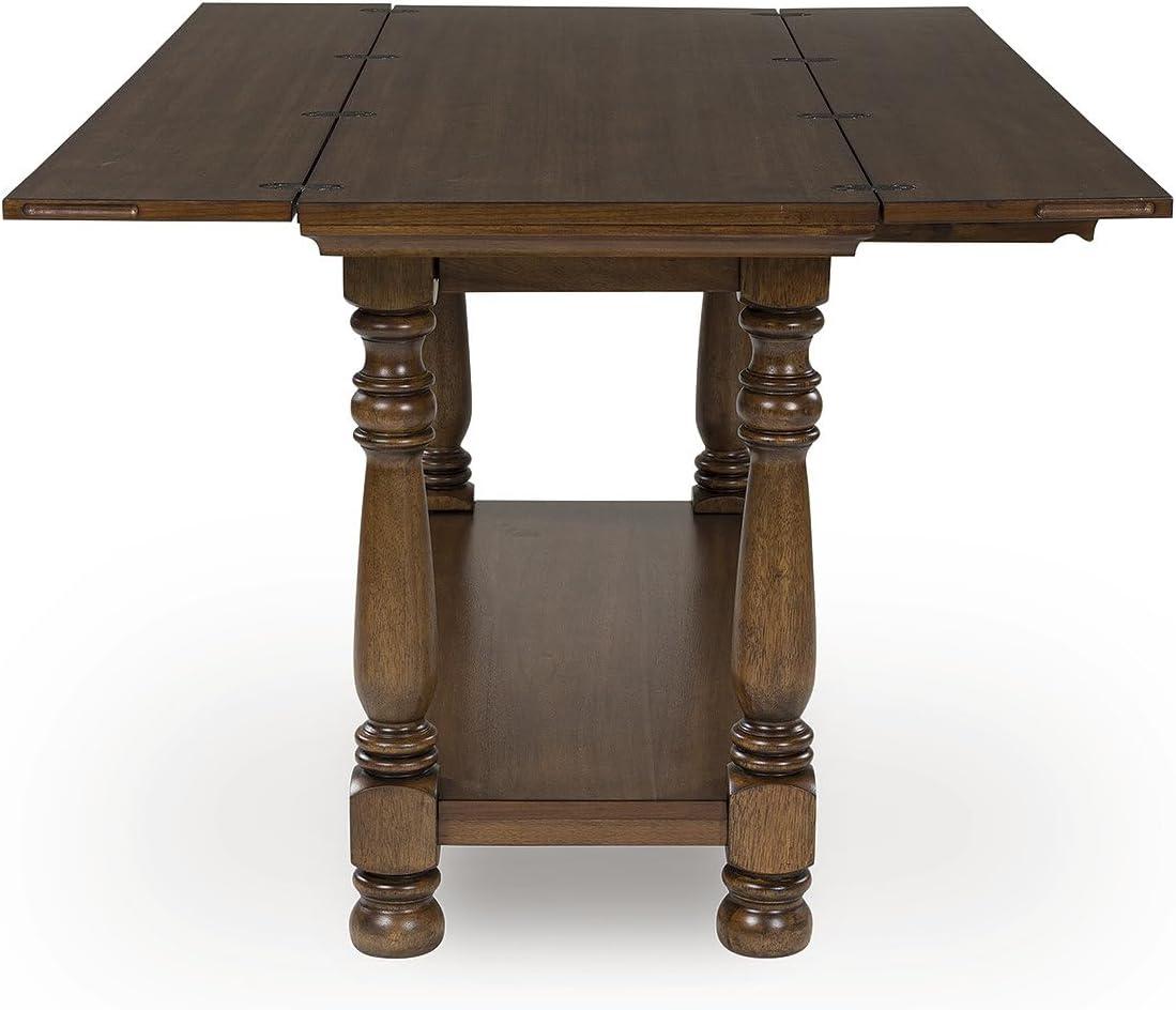 imageSignature Design by Ashley Sturlayne Transitional Expandable Flip Top Sofa Table with Lower Shelf and Turned Leg Dark Brown