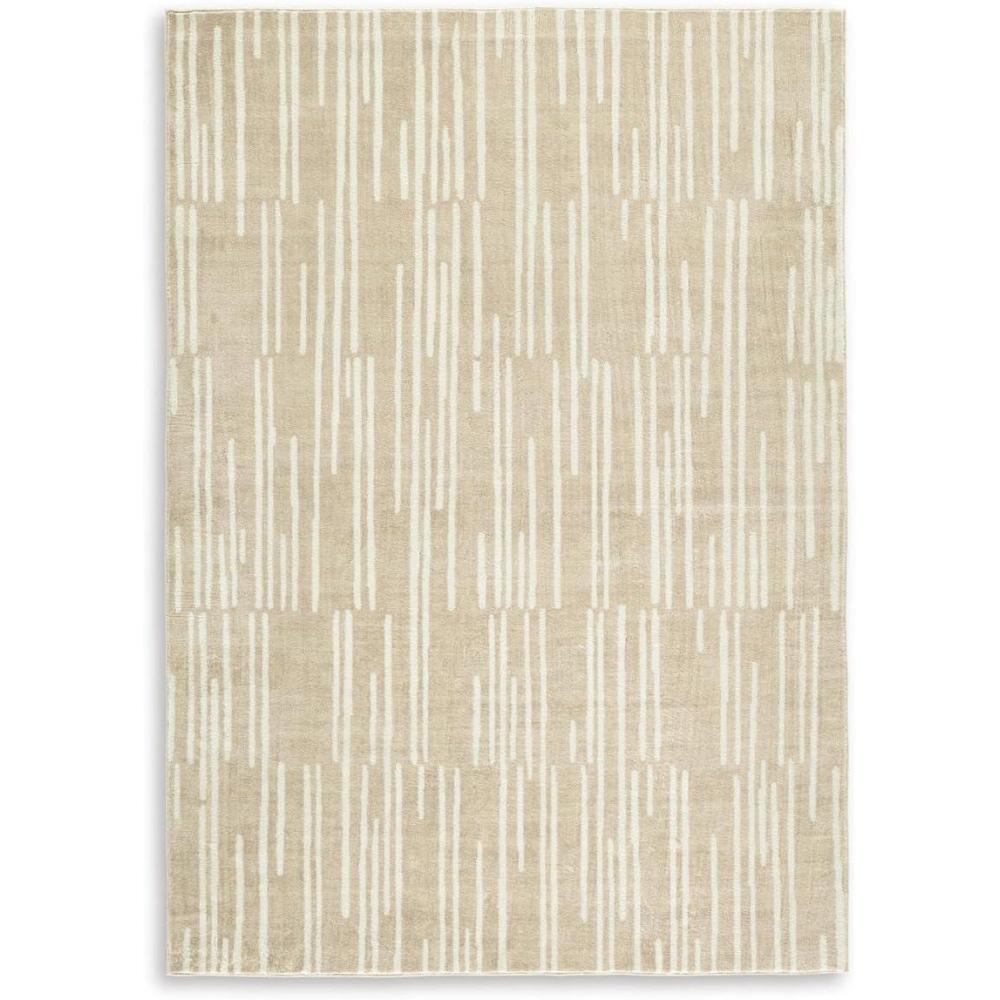 imageSignature Design by Ashley Ardenville Modern Indoor Washable Striped 5 x 7 Rug with Non Slip Backing Light Brown ampamp White