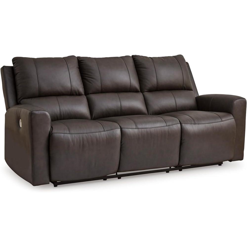 imageSignature Design by Ashley Boxmere Modern Leather Match Power Reclining Loveseat with Console and USB Ports Dark BrownPower Reclining Sofa
