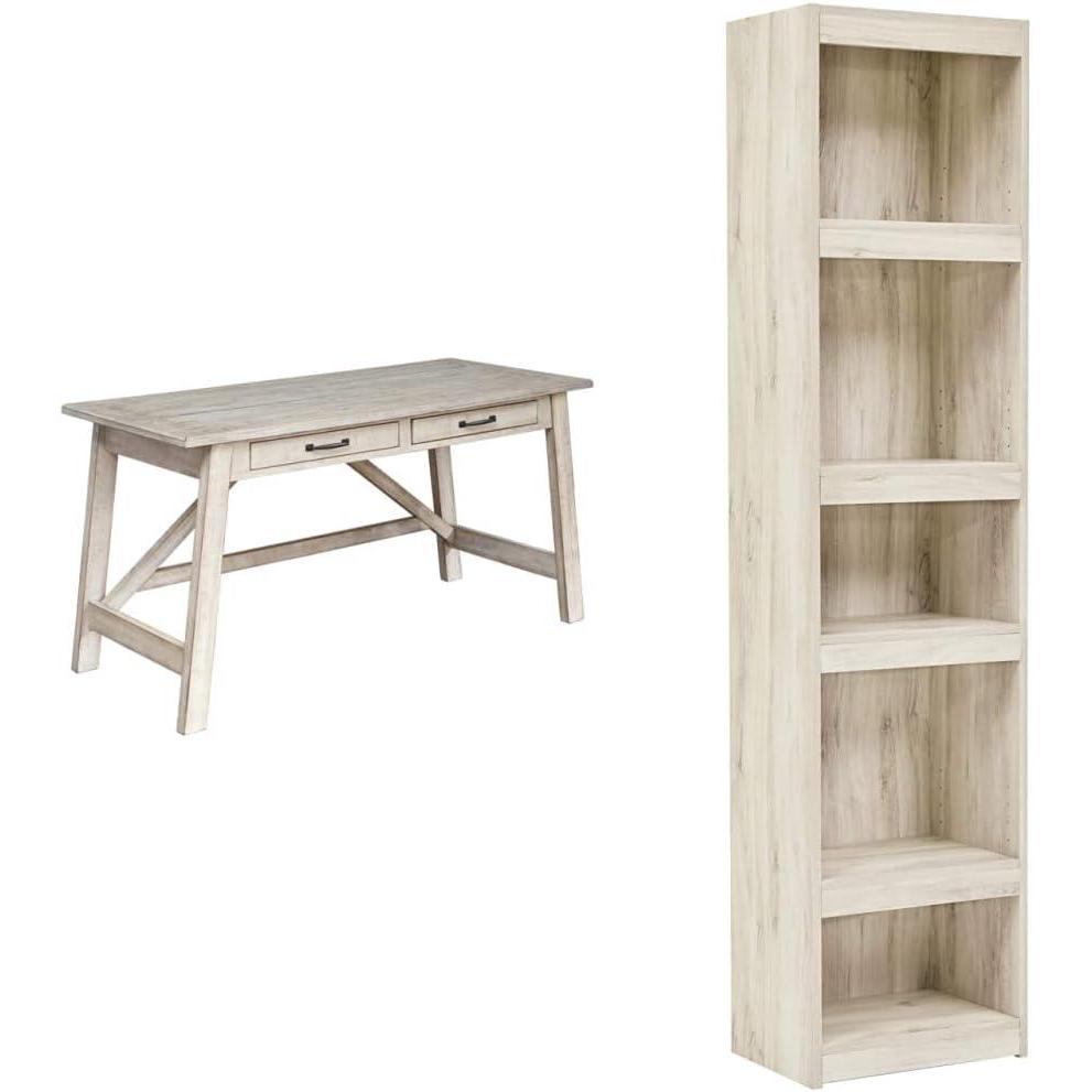 imageSignature Design by Ashley Carynhurst Farmhouse 60quot Home Office Desk with Drawers Distressed White ampamp Bellaby Farmhouse Pier with 3 Adjustable Shelves WhitewashWhitewash