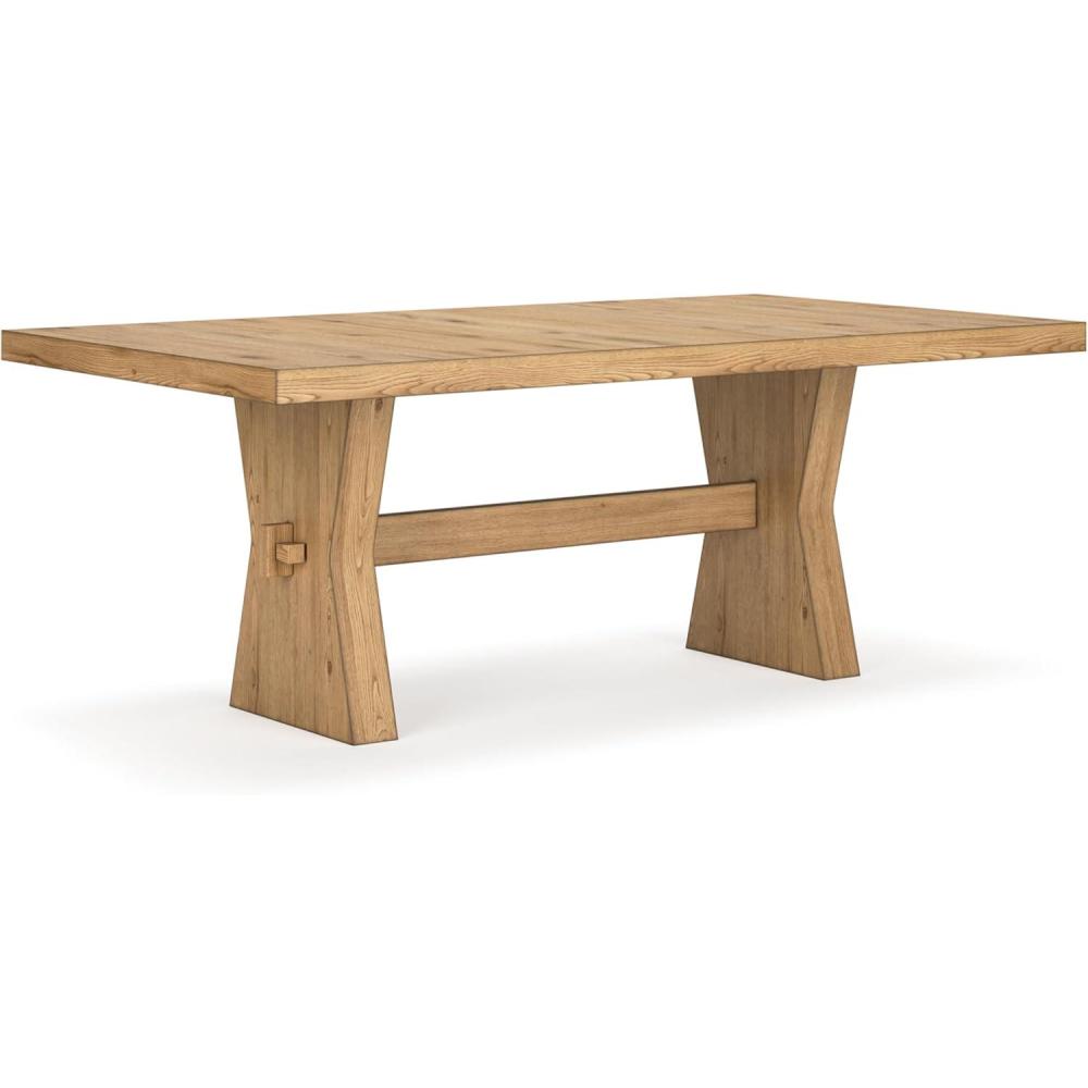 imageSignature Design by Ashley Galliden Farmhouse Dining Table with ExtraThick Tabletop and Trestle Base Light Brown