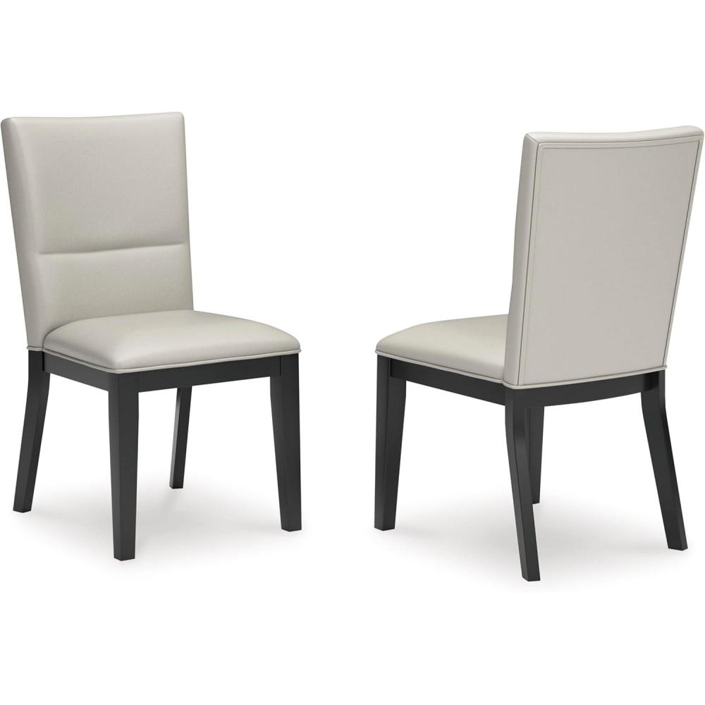 imageSignature Design by Ashley Glinari Modern Indoor Faux Leather Upholstered Armless Solid Wood Dining Chair with 4 Legs Set of 2 White ampamp Black