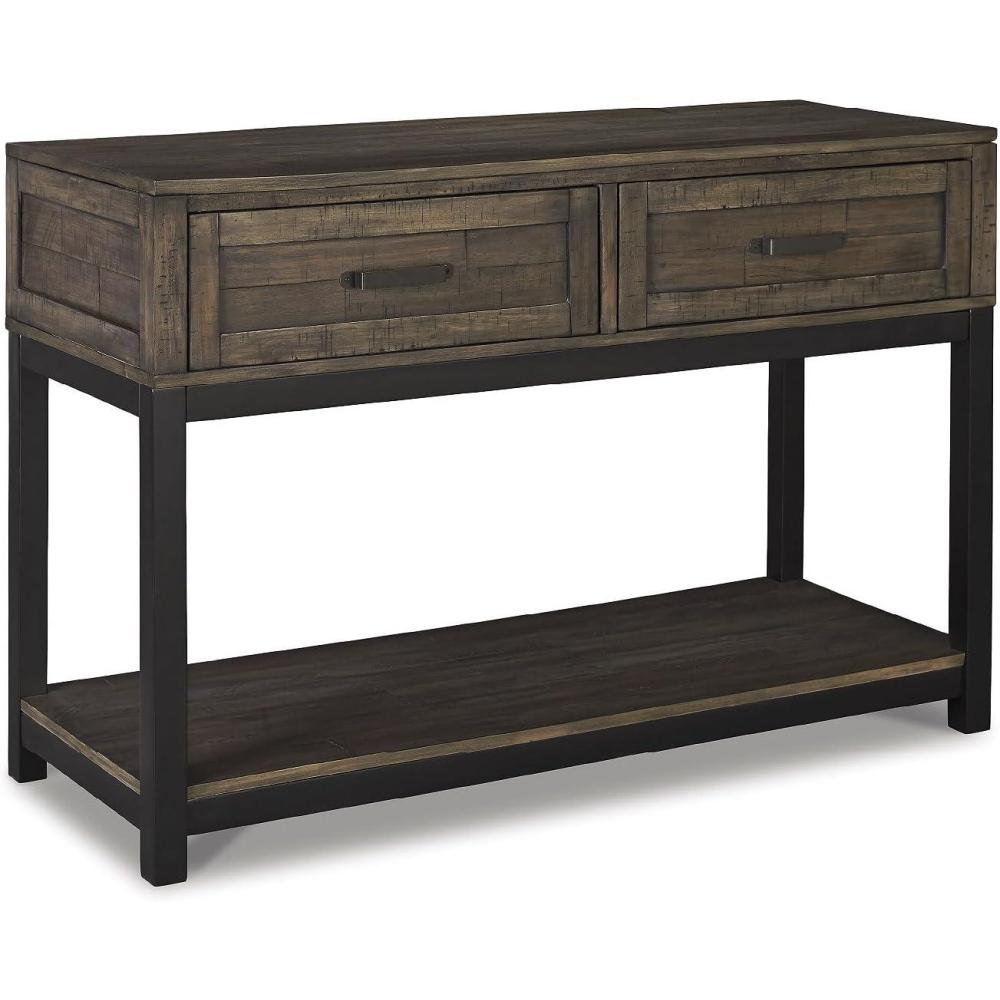 imageSignature Design by Ashley Johurst Rustic Rectangular Sofa Table with Two Drawers and Fixed Lower Shelf BrownBrown