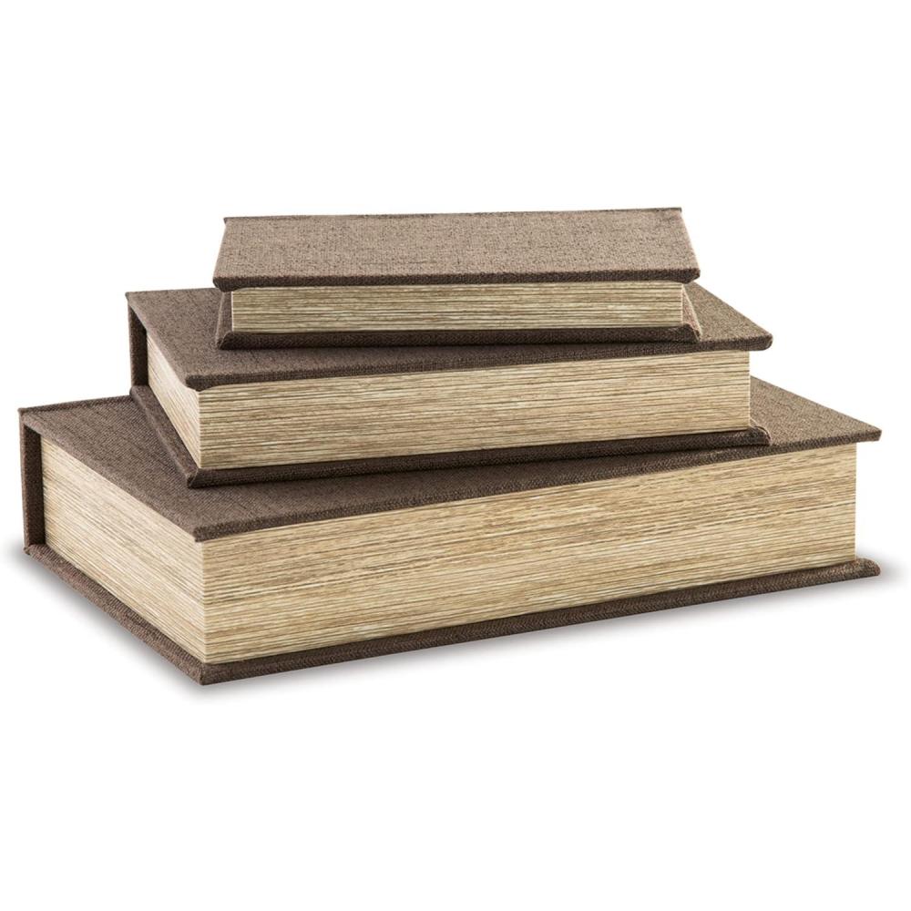 imageSignature Design by Ashley Jolina Vintage 3 Piece Faux Book Keepsake Storage Box Set SmallMediumLarge Nesting Design Keepsake Boxes Remote Control Storage Brown Cover with Black Velvet LiningBrown