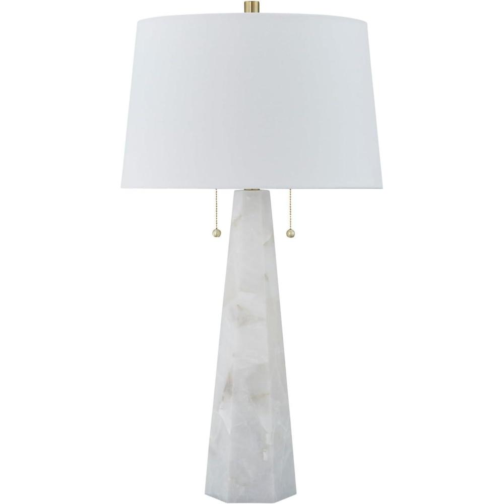 imageSignature Design by Ashley Laurellen Contemporary Table Lamp with 2 Sockets and Pull Chain Switch Fabric Shade Resin and Alabaster 2325quot High WhiteStone