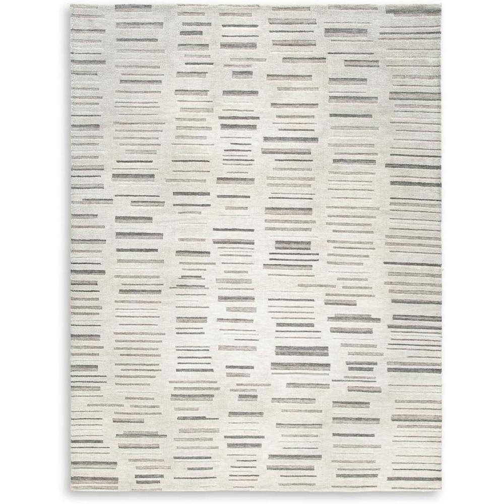 imageSignature Design by Ashley Leesdale Casual Indoor Striped Handmade 5 x 7 Rug White ampamp Light Brown78 x 101 Rectangular