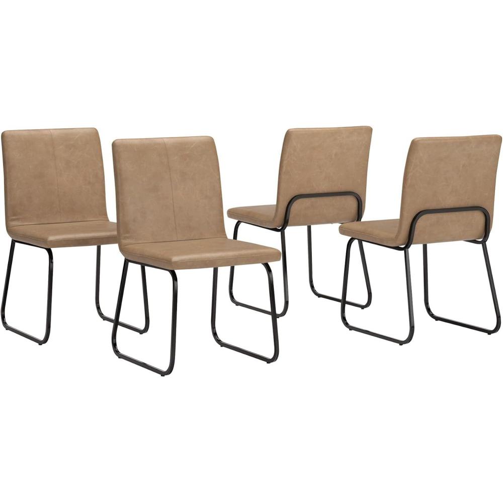 imageSignature Design by Ashley Pharwynn Casual Indoor Faux Leather Upholstered Armless Dining Chair with Sled Base Set of 4 Light Brown ampamp Black