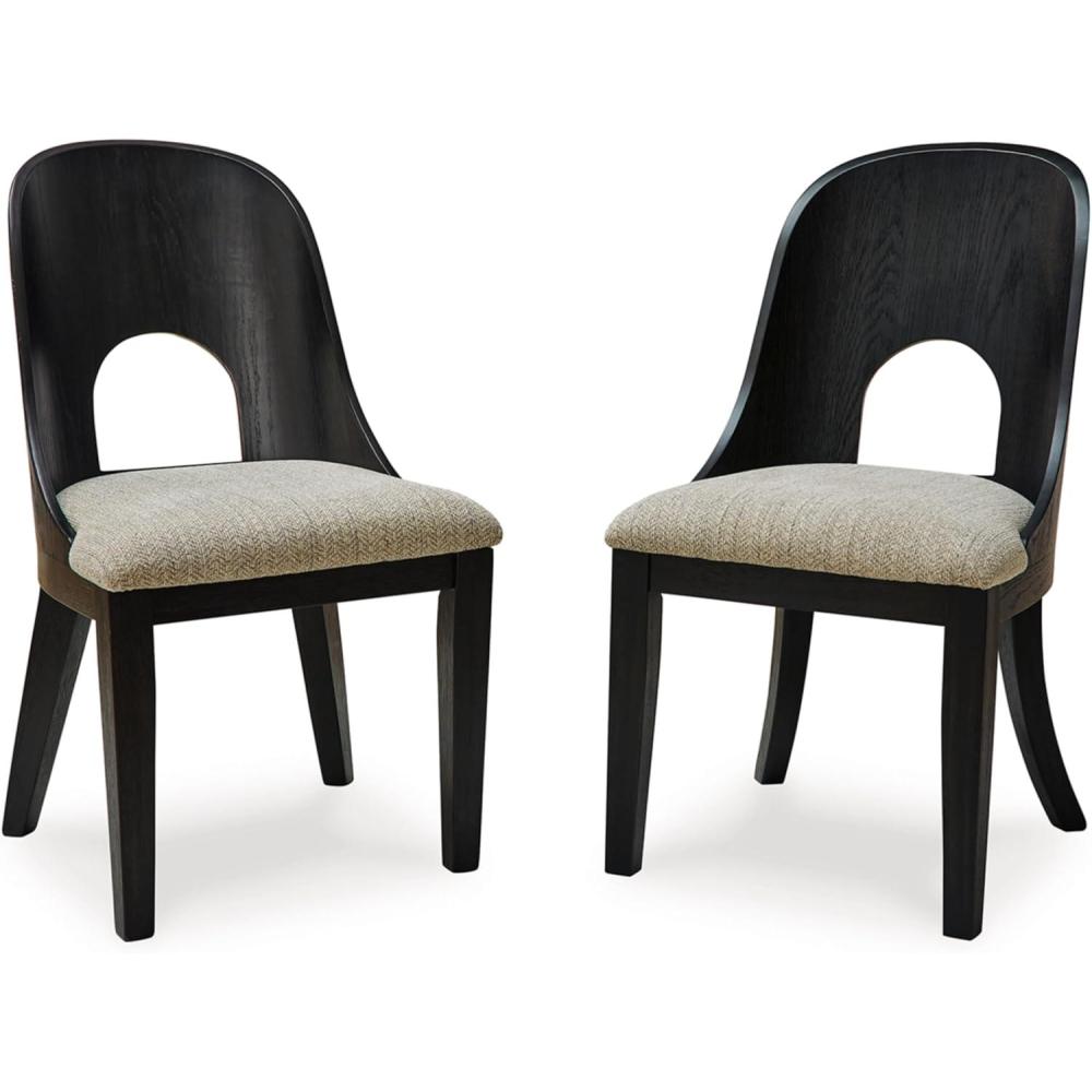 imageSignature Design by Ashley Rowanbeck Contemporary Armless Herringbone Upholstered Dining Chair Set of 2 Black ampamp Light Gray