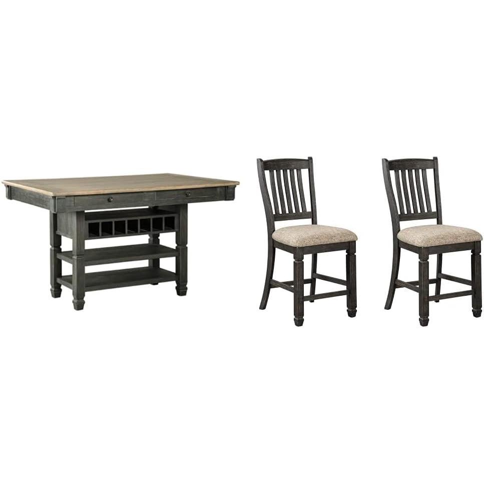 imageSignature Design by Ashley Tyler Creek Farmhouse 36quot Counter Height Dining Table with Wine Rack Amost Black Tyler Creek Farmhouse 2438quot Counter Height Upholstered Barstool Set of 2 Almost BlackAntique Black