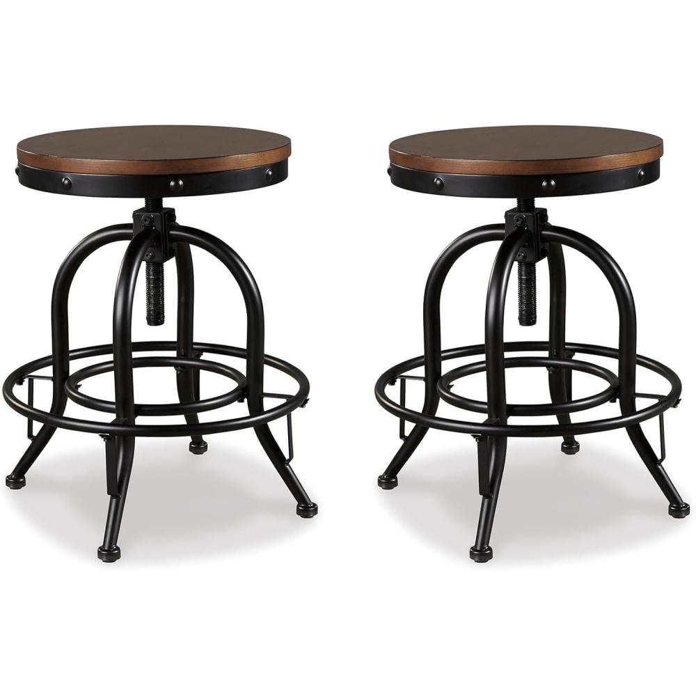 imageSignature Design by Ashley Valebeck Industrial Adjustable Height Swivel Barstool 2 Count BrownCounter Height