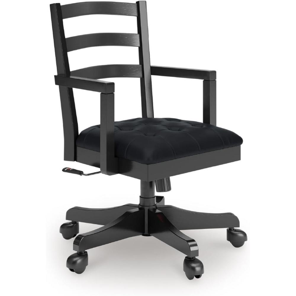 imageSignature Design by Ashley Wildenauer Transitional Upholstered Swivel Rolling Home Office Desk Chair with Button Tufted Seat Cushion Black