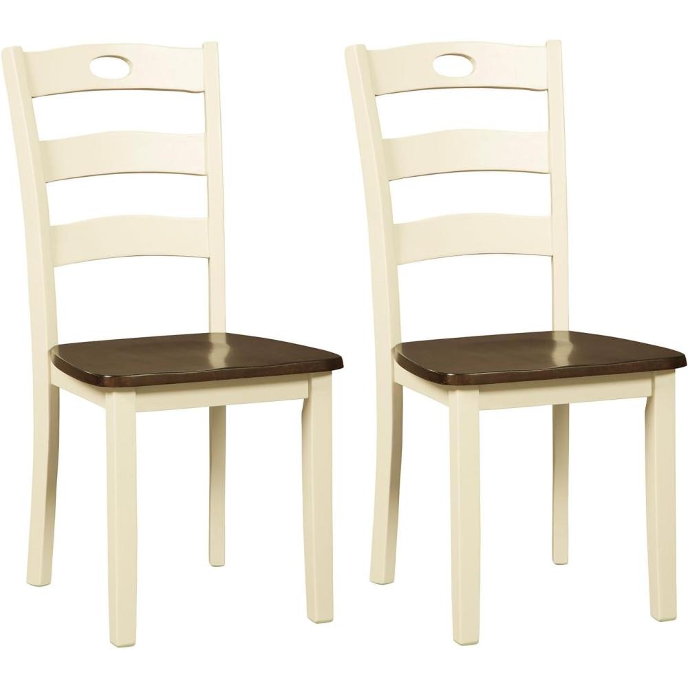 imageSignature Design by Ashley Woodanville 18quot Cottage Ladderback Dining Chair 2 Count Cream ampamp BrownCream  Brown