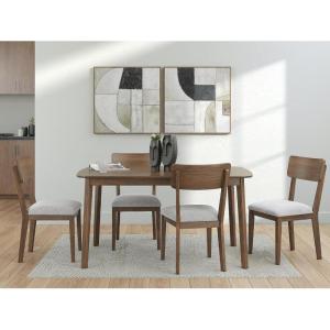Signature Design by Ashley Allstream Mid-Century Modern Dining Table and Chairs Set with Cushioned Seat, Set of 5, Brown & Gray