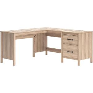 Signature Design by Ashley Battelle Casual L-Shaped Chevron Pattern 60″ Home Office Desk with Return, Drawer and Cabinet, Light Brown(60″ Home Office Desk with Return)