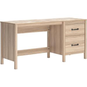 Signature Design by Ashley Battelle Casual L-Shaped Chevron Pattern 60″ Home Office Desk with Return, Drawer and Cabinet, Light Brown(Mid-Century Modern)