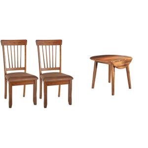 Signature Design by Ashley Berringer 18″ Rustic Dining Chair with Cushions, 2 Count, Brown Berringer Dining Room Round Drop Leaf Table, Rustic Brown
