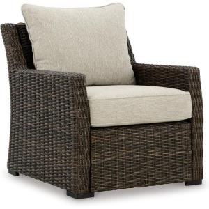 Signature Design by Ashley Brook Ranch Casual Nuvella Weather Resistant Fabric Outdoor Lounge Chair with Cushion, Dark Brown & Beige