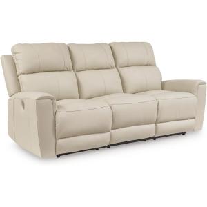 Signature Design by Ashley Dahlmoore Modern Leather Match Power Reclining Sofa with USB Ports, Beige(Power Reclining Sofa)