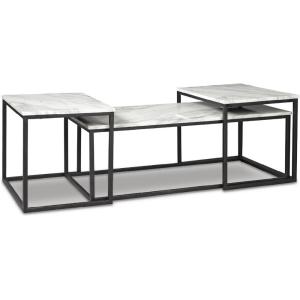 Signature Design by Ashley Donnesta Contemporary 3-Piece Table Set, Includes Coffee Table and 2 End Tables , Black & White(White)