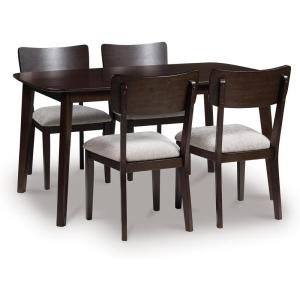 Signature Design by Ashley Favelon Mid-Century Modern Dining Table and Chairs Set with Cushioned Seat, Set of 5, Dark Brown & Gray