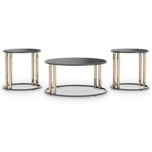 Signature Design by Ashley Hannerly Modern Table Set with Tempered Glass Top, Set of 3, Black & Gold