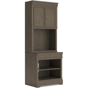 Signature Design by Ashley Janismore Transitional Bookcase with 1 Drawer, 1 Cabinet, 1 Shelf and LED Light, Dark Brown