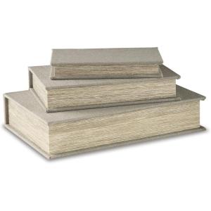 Signature Design by Ashley Jolina Vintage 3 Piece Faux Book Keepsake Storage Box Set, Small/Medium/Large, Nesting Design, Keepsake Boxes, Remote Control Storage, Brown Cover with Black Velvet Lining(White)