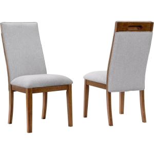 Signature Design by Ashley Lyncott Upholstered Dining Chair with Cutout Handle and Tapered Legs, Set of 2, Wood Frame, 19.75″ Seat Height, Beige & Brown