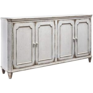 Signature Design by Ashley Mirimyn Distressed 4-Door Accent Cabinet or TV Stand, Antique White