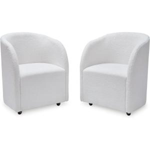 Signature Design by Ashley Rowanbeck Contemporary Upholstered Dining Chair with Casters, Set of 2, White(White)