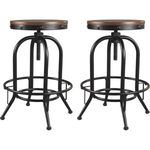 Signature Design by Ashley Valebeck Industrial Adjustable Height Swivel Barstool, 2 Count, Brown(Pub Height)