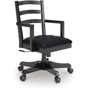 Signature Design by Ashley Wildenauer Transitional Upholstered Swivel Rolling Home Office Desk Chair with Button Tufted Seat Cushion, Black