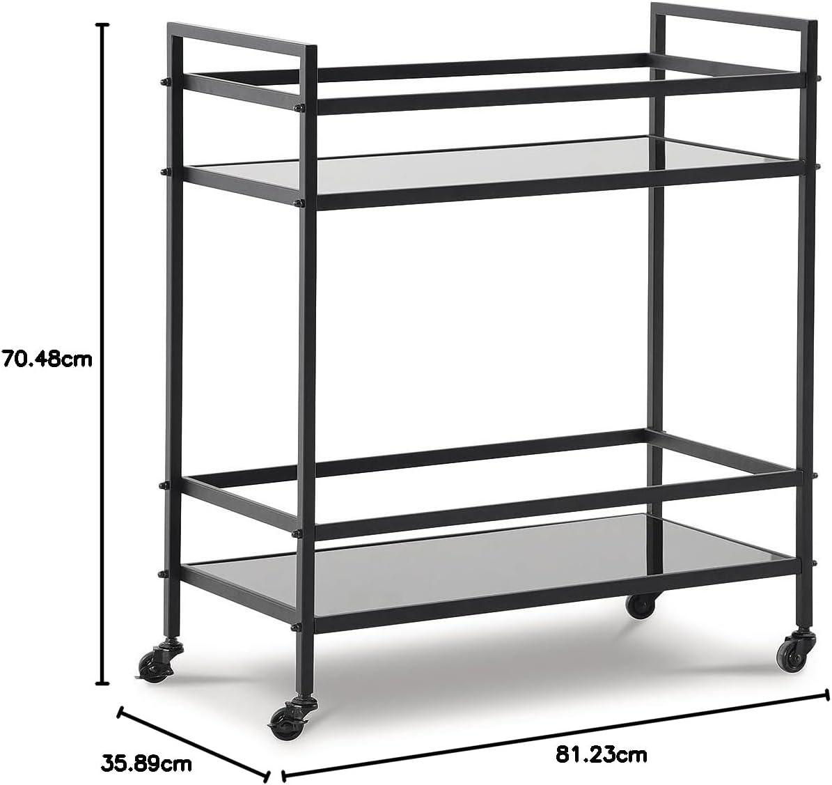 imageSignature Design by Ashley Plattfield Casual Antiqued 2Tier Bar Cart with Casters for Kitchen and Dining Room Metallic ampamp WhiteBlack Tan