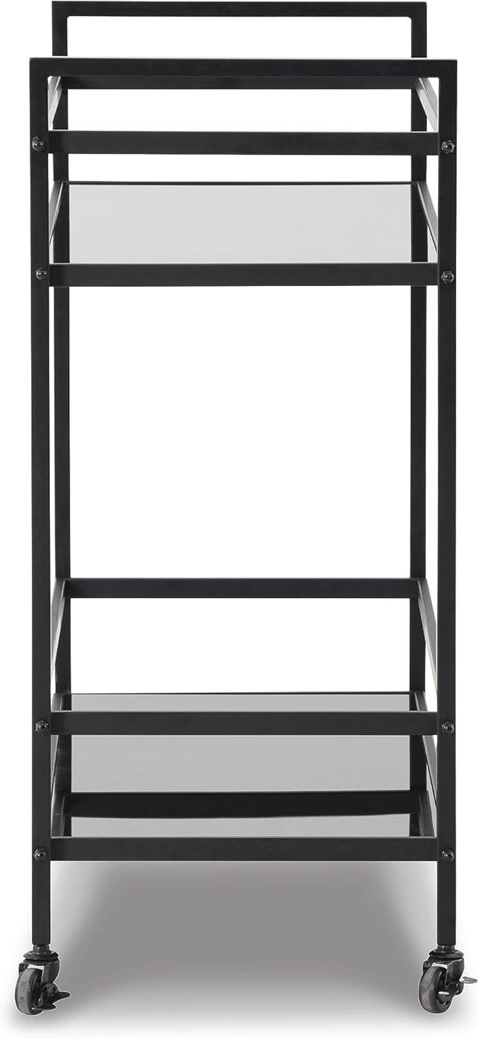 imageSignature Design by Ashley Plattfield Casual Antiqued 2Tier Bar Cart with Casters for Kitchen and Dining Room Metallic ampamp WhiteBlack Tan