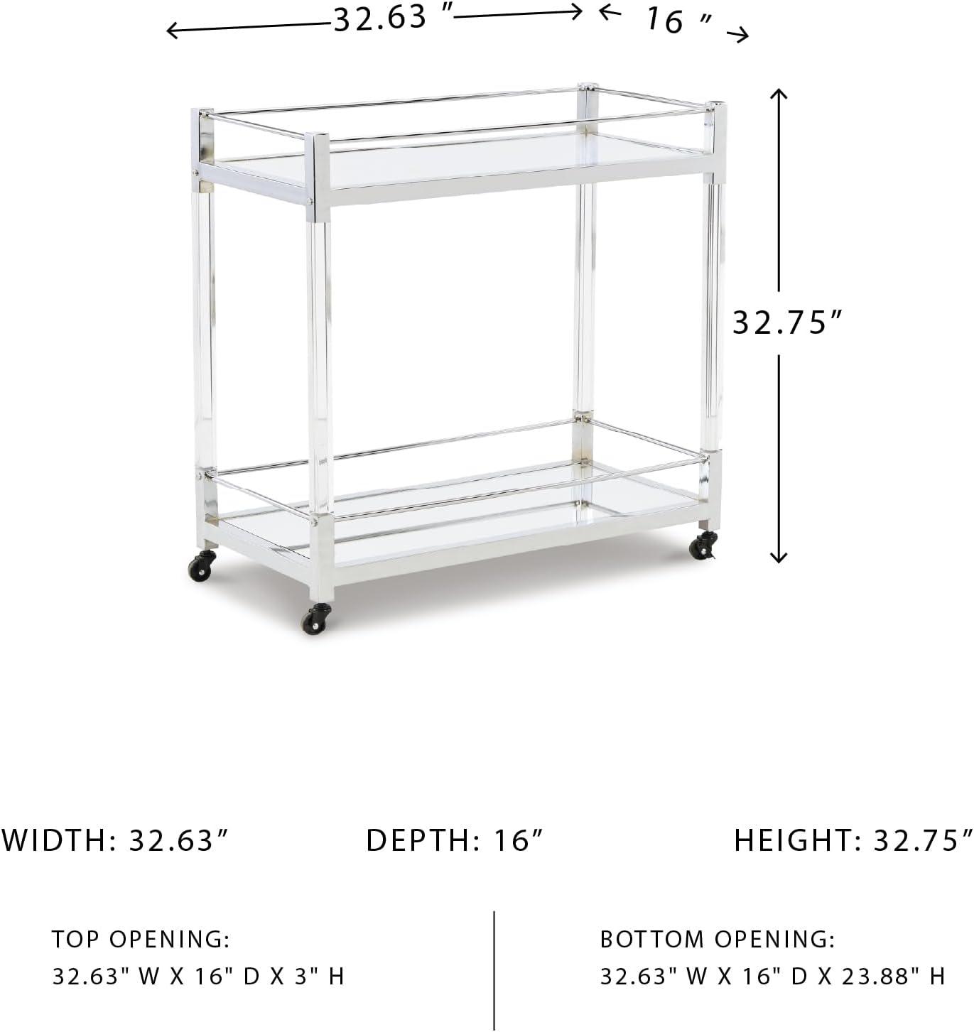 imageSignature Design by Ashley Plattfield Casual Antiqued 2Tier Bar Cart with Casters for Kitchen and Dining Room Metallic ampamp WhiteClear Silver Finish
