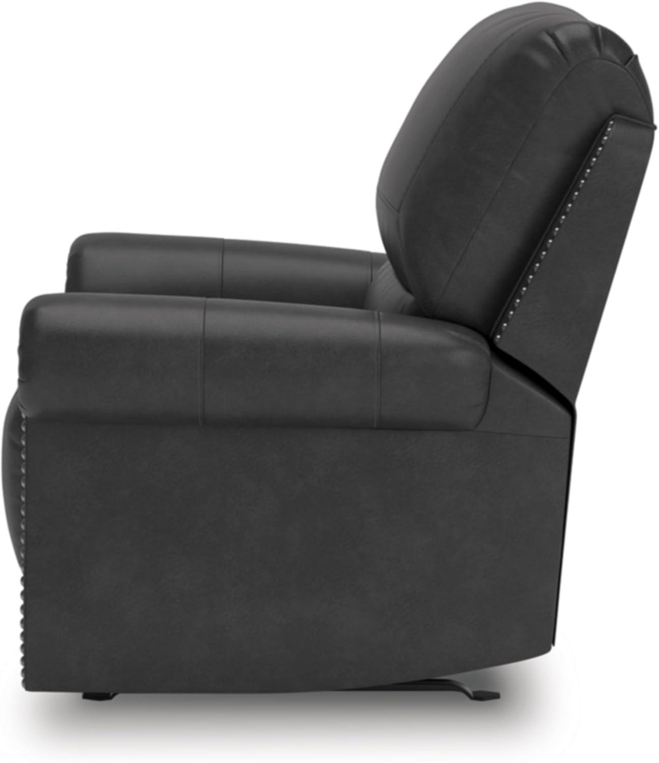 imageSignature Design by Ashley Shadsburne Classic Faux Leather Manual Rocker Swivel Glider Recliner with Nailhead Trim Reinforced Frame and Metal Seat Box 360Degree Swivel BlackGranite