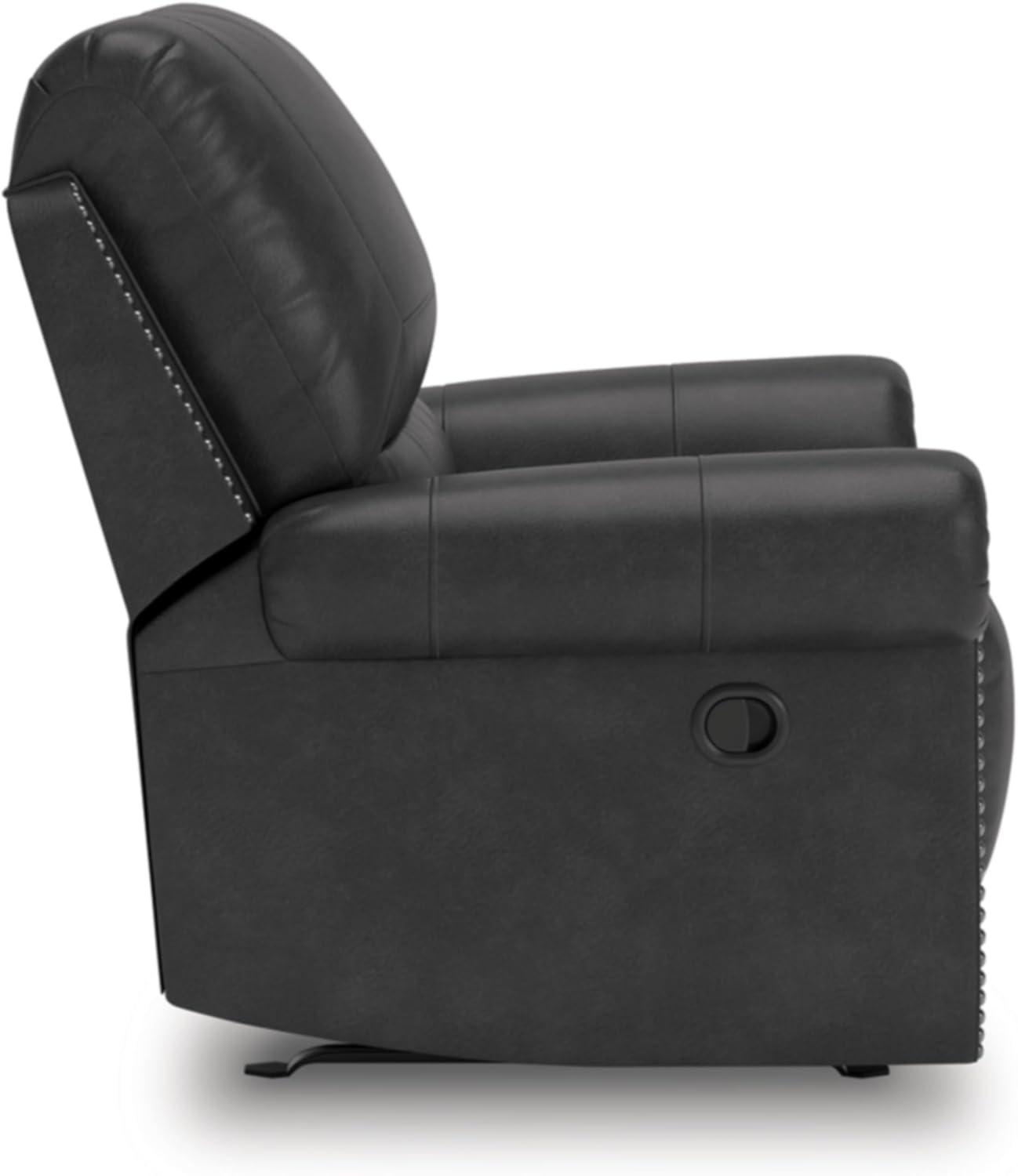 imageSignature Design by Ashley Shadsburne Classic Faux Leather Manual Rocker Swivel Glider Recliner with Nailhead Trim Reinforced Frame and Metal Seat Box 360Degree Swivel BlackGranite