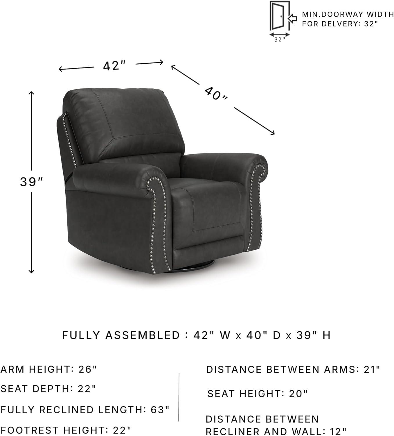 imageSignature Design by Ashley Shadsburne Classic Faux Leather Manual Rocker Swivel Glider Recliner with Nailhead Trim Reinforced Frame and Metal Seat Box 360Degree Swivel BlackGranite