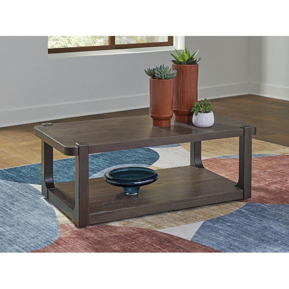imageSignature Design by Ashley Breckington Contemporary Coffee Table with Lower Shelf and Casters Dark Brown