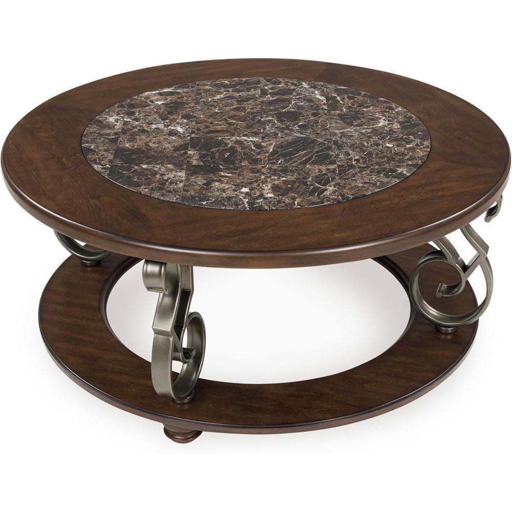 imageSignature Design by Ashley Frallyn Classic Coffee Table with Metal Legs and Bun Feet Dark Brown