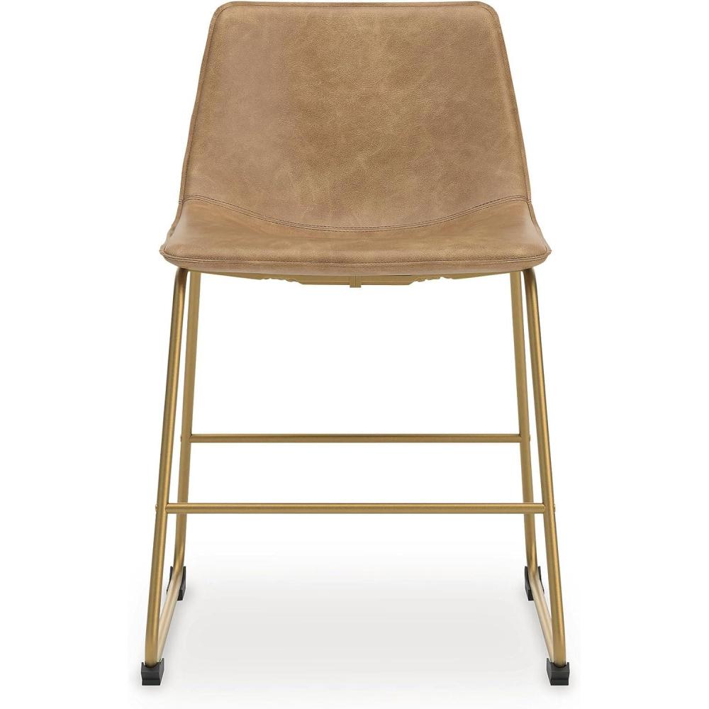 imageSignature Design by Ashley Lexadine Contemporary Upholstered Faux Leather Dining Chair Set of 2 Light Brown ampamp Gold