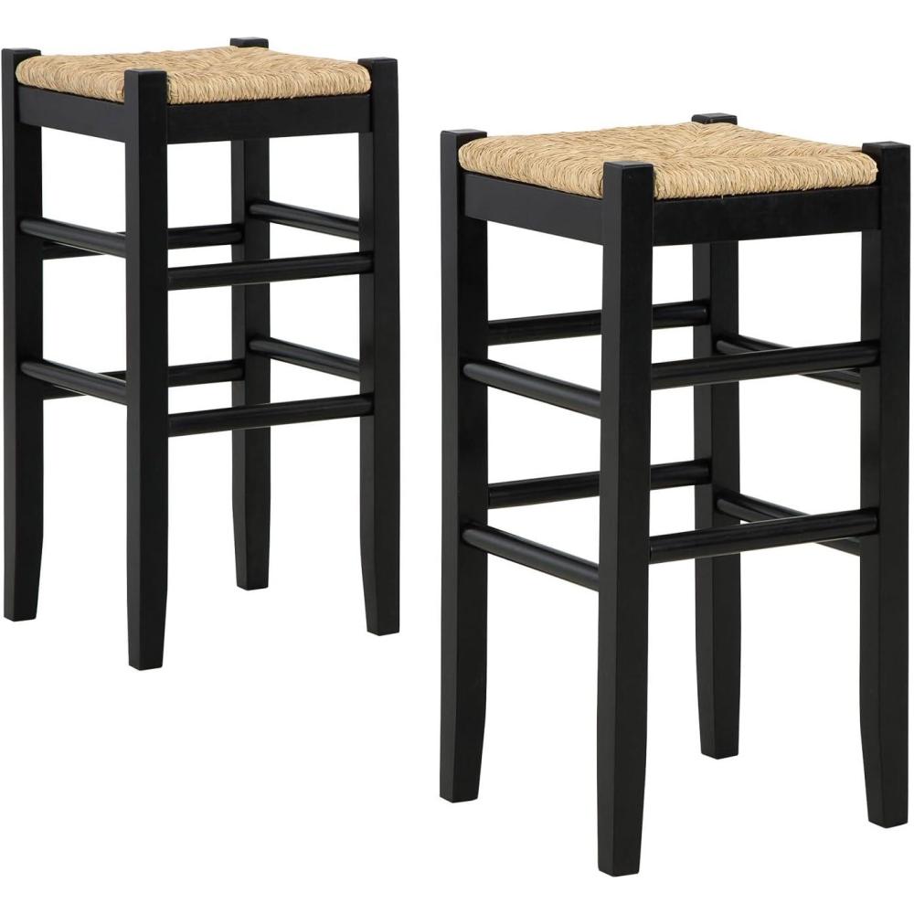 imageSignature Design by Ashley Mirimyn Farmhouse 2363quot Counter Height Bar Stool with Woven Wicker Seats 2 Count Green ampamp Light BrownBlack