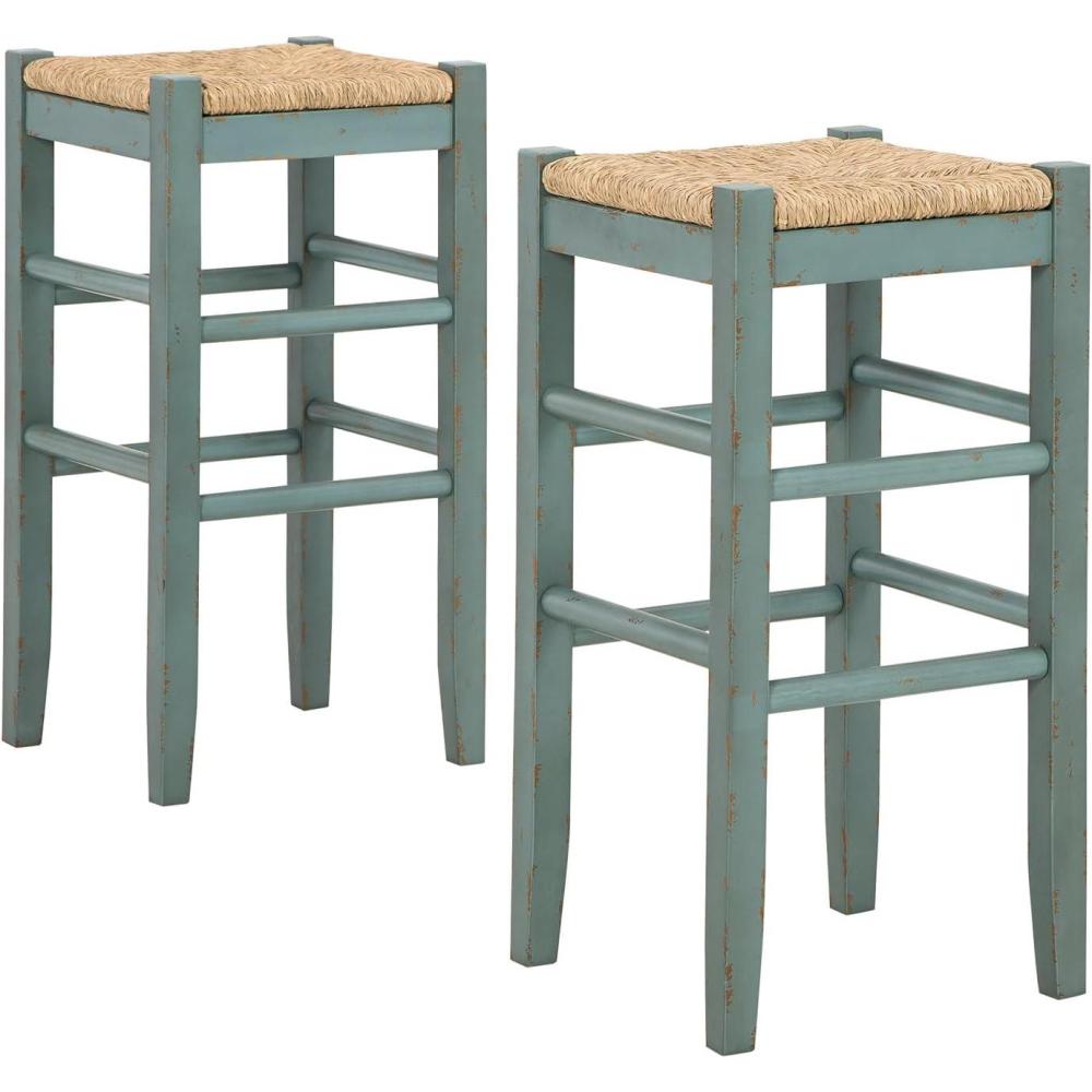 imageSignature Design by Ashley Mirimyn Farmhouse 2363quot Counter Height Bar Stool with Woven Wicker Seats 2 Count Green ampamp Light BrownTeal