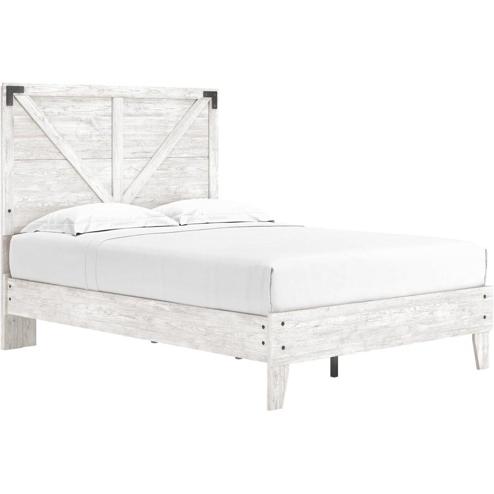 imageSignature Design by Ashley Shawburn Industrial Full Crossbuck Panel Platform Bed with Metal Slats Foundation or Box Spring Not Needed WhitewashWhiteDark Charcoal Gray