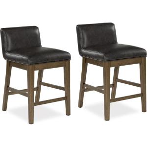 Signature Design by Ashley Cabalynn Casual Faux Leather Upholstered Low Back Counter Height Bar Stool with Footrest, Set of 2, Light Brown & Black