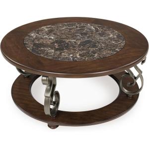 Signature Design by Ashley Frallyn Classic Coffee Table with Metal Legs and Bun Feet, Dark Brown