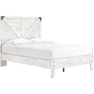 Signature Design by Ashley Shawburn Industrial Full Crossbuck Panel Platform Bed with Metal Slats, Foundation or Box Spring Not Needed, Whitewash(White/Dark Charcoal Gray)