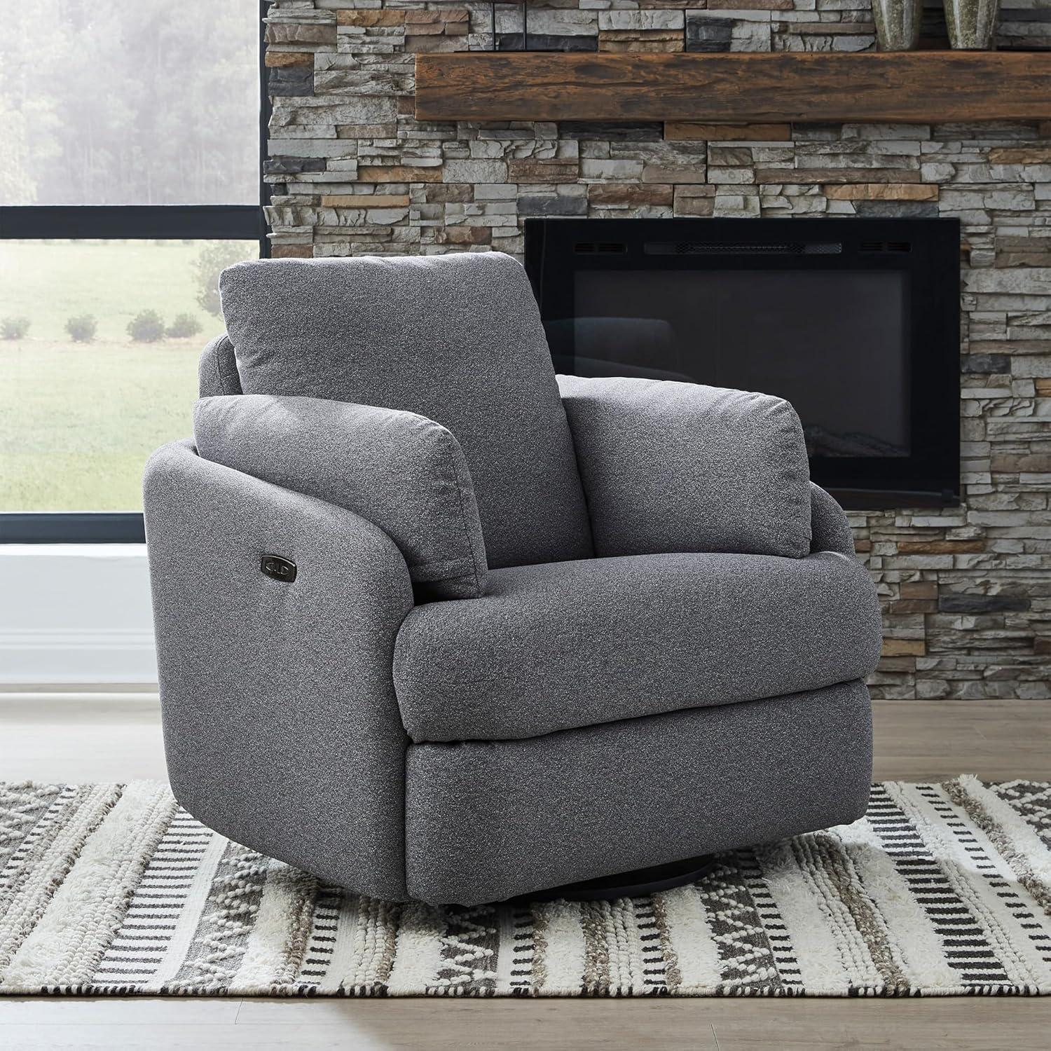 imageSignature Design by Ashley Alainmont NextGen Nuvella Contemporary Stain Resistant Swivel Power Recliner with USB Ports and Hidden Storage GrayGrey